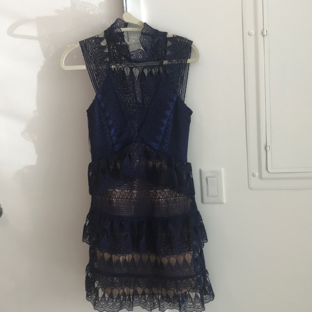 NWT Self-Portrait Teardrop Guipure Dress navy blue - Picture 2 of 8
